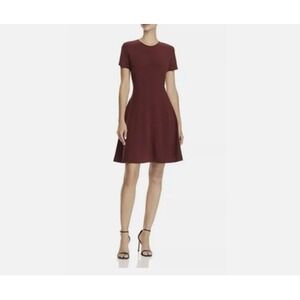 Theory Dress Womens 4 Red Modern Seamed Shift Admiral Crepe Short Sleeve